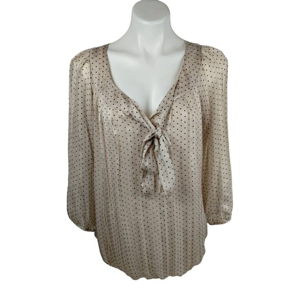 Rebecca Malone Womens 1X Champagne Polka Dot Balloon Plus Size Blouse - Picture 1 of 12